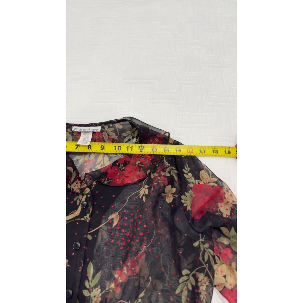 Dressbarn Vintage Sheer Floral Bell Sleeve Blouse Red Black Y2K Medium - Picture 8 of 8